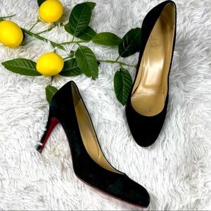 Christian Louboutin Black Suede Rounded Toe Heels Size 38.5